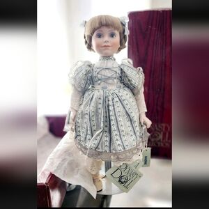 Vintage-Dynasty Doll Collection Porcelain, Nadine W/Tags, Original Box & Stand